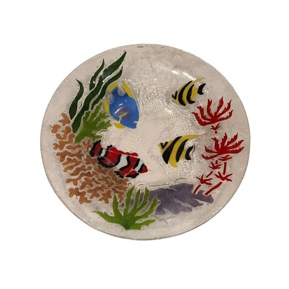 Peggy Karr Fused Art Glass 13" Bowl TROPICAL FISH Seascape Statement Centerpiece - Picture 1 of 11